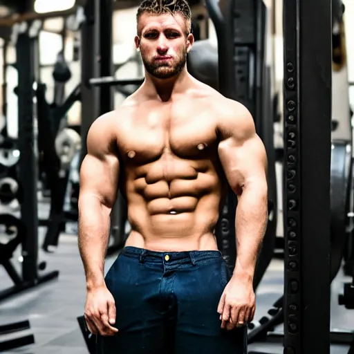 Prompt: chad, square jaw, six pack, hunter eyes, massive musculature, body builder, 8 k photography