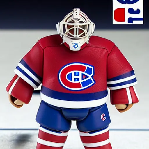 Image similar to high quality portrait flat matte painting of cute Nendoroid figurine of Patrick Roy Goaltender, in the style of nendoroid and manga NARUTO, number 33 on jersey, Patrick Roy Goaltender, An anime Nendoroid of Patrick Roy, hall of fame goalie Patrick Roy!!!, number 33!!!!!, Montreal Habs Canadiens figurine, detailed product photo, flat anime style, thick painting, medium close-up