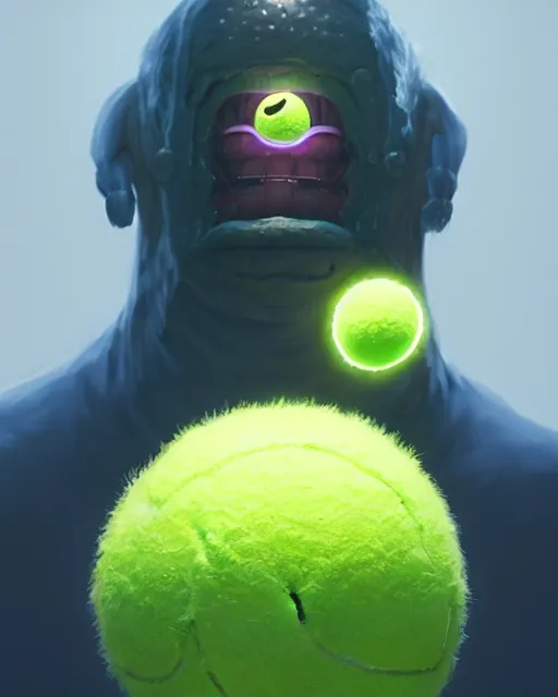 Image similar to highly detailed vfx portrait of a character of a tennis ball monster stephen bliss, unrealengine, greg rutkowski, loish, rhads, beeple, makoto shinkai and lois van baarle, ilya kuvshinov, rossdraws, tom bagshaw,