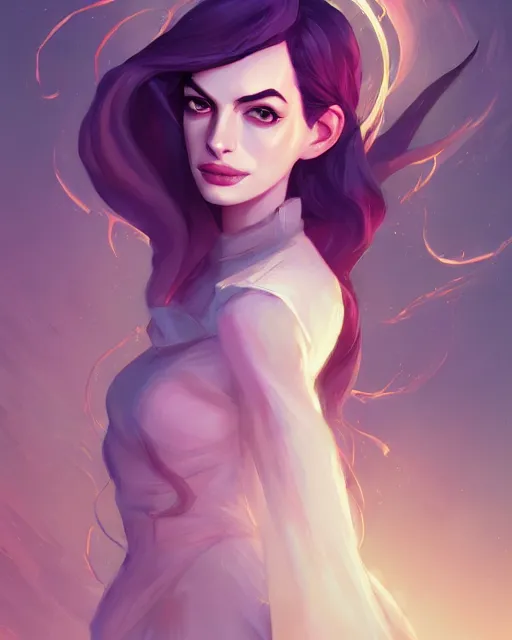 Image similar to a portrait of a beautiful full body Anne Hathaway witch, art by lois van baarle and loish and ross tran and rossdraws and sam yang and samdoesarts and artgerm, digital art, highly detailed, intricate, sharp focus, Trending on Artstation HQ, deviantart, unreal engine 5, 4K UHD image