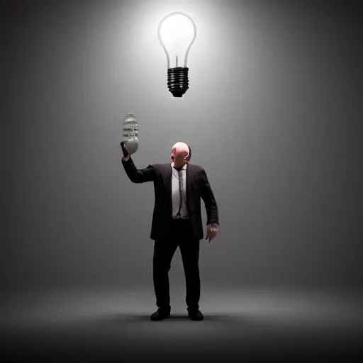 Image similar to man with a lightbulb for a head, volumetric lighting