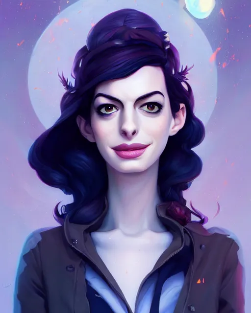 Image similar to a portrait of a beautiful full body Anne Hathaway witch, art by lois van baarle and loish and ross tran and rossdraws and sam yang and samdoesarts and artgerm, digital art, highly detailed, intricate, sharp focus, Trending on Artstation HQ, deviantart, unreal engine 5, 4K UHD image