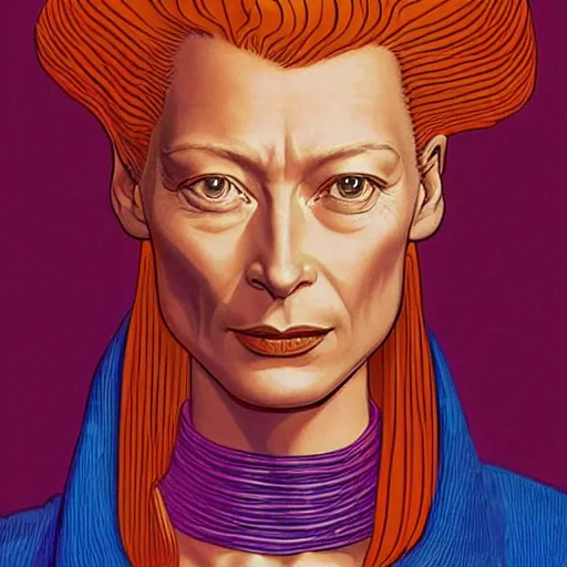 Image similar to tilda swinton retro minimalist portrait by jean giraud, moebius starwatcher comic, 8 k