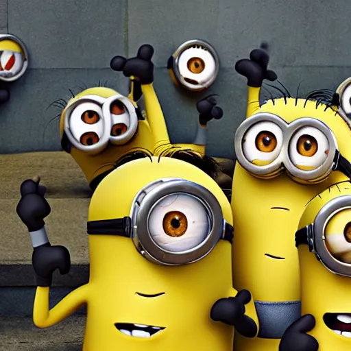 Prompt: Minions celebrating, Photorealistic, Hyper detailed, 8k, happy, crazy. Bright colors. Rendered in Unreal Engine.