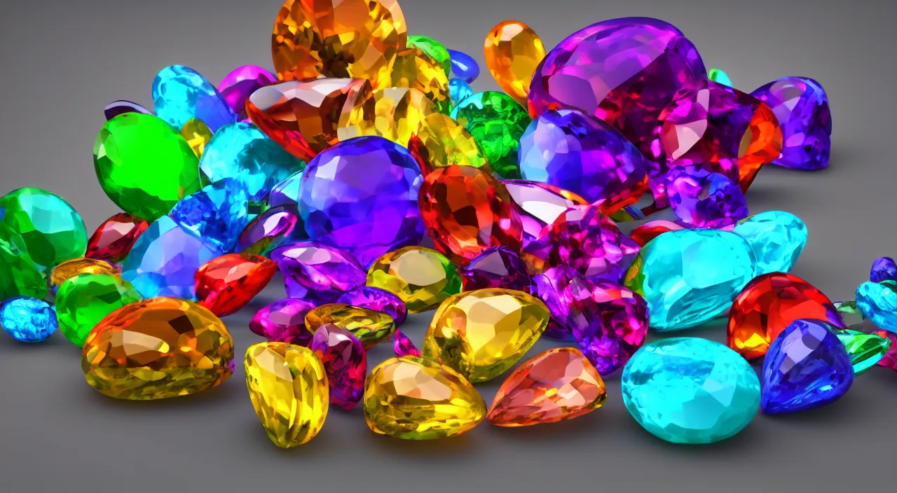 Prompt: complex 3 d render of a beautiful, material study, colorful gemstones, detailed, 4 k