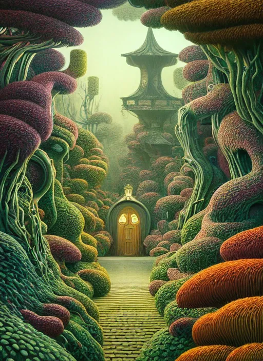 Image similar to hyper detailed 3d render like a Oil painting - the secret garden by Jacek Yerka, Mariusz Lewandowski, Houdini algorithmic generative render, Abstract brush strokes, Masterpiece, Edward Hopper and James Gilleard, Zdzislaw Beksinski, Mark Ryden, Wolfgang Lettl, hints of Yayoi Kasuma, octane render, 8k