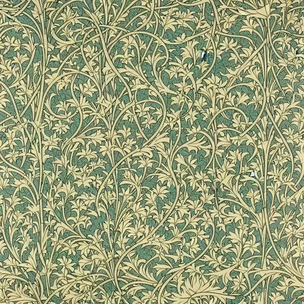 Prompt: a perfectly repeating floral Art Nouveau pattern by William Morris
