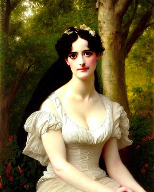 Image similar to portrait en buste of eva green vesper lynd vannessa ives by Hughes Merle, by Pierre Auguste Cot, perfectly detailed eyes, realistic fabric, abundant detail