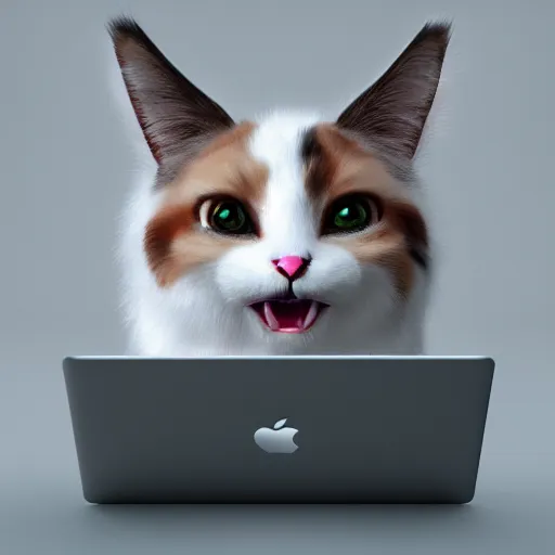 Prompt: painting of calico cat chewing the screen of a macbook. extremely detailed oil painting, unreal 5 render, fantasy digital art, octane render, beautiful composition, trending on artstation, award-winning photograph, masterpiece