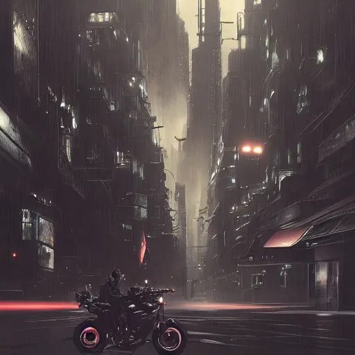 Prompt: Katsuhiro otomos akira, Dark cityscapes and futuristic motorcycles, Manga and anime, sinister by Greg Rutkowski