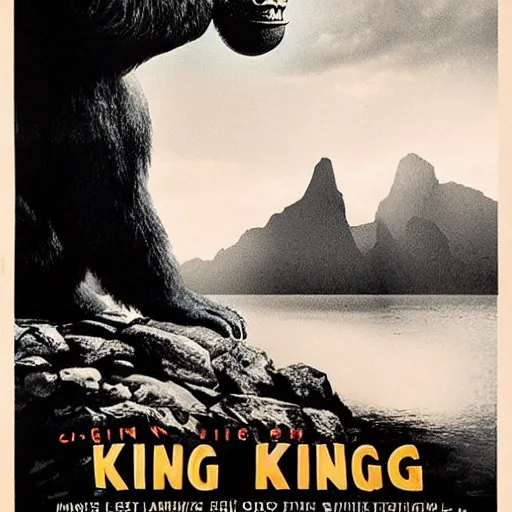 Prompt: poster for king kong movie, dramatic lights, scary