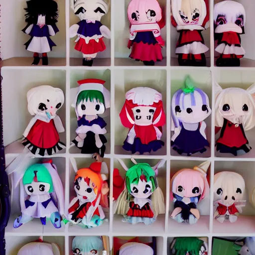 Prompt: terrifying touhou plushies