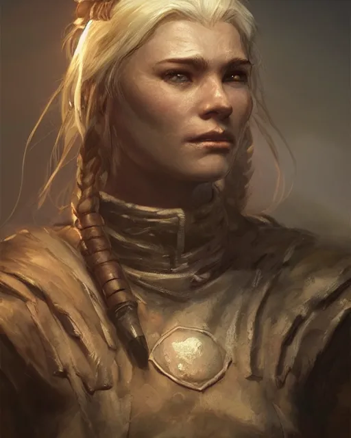 Image similar to the elder scrolls vi, charismatic rugged female nord warrior portrait, illustration, rim light, top light, perfectly shaded, soft painting, art by ross tran, krenz cushart and wenjun lin