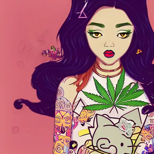 Image similar to dojacat profile picture by sachin teng x hellokitty, vector, ganja, marijuana, organic painting, hard edges, masterpiece, smoke, asymmetrical, matte paint, energetic