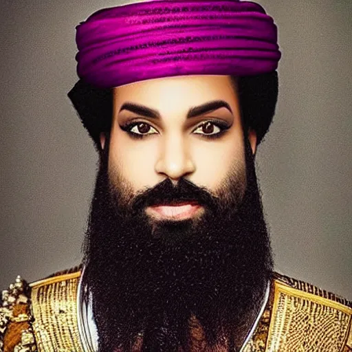 Image similar to prince with a thick beard and long hair, Arabic