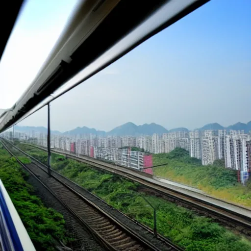 Prompt: beautiful taiwan seen from a high speed rail train - 9