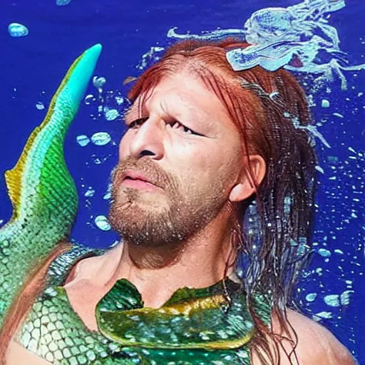 Image similar to triple h as mermaid, underwater scene, brushing his hair!!!