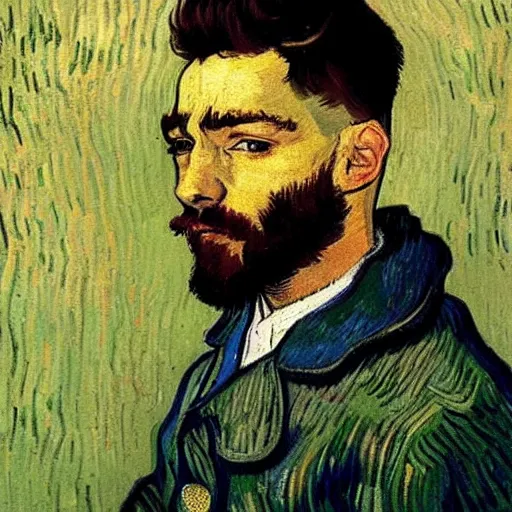 Image similar to a portrait painting of Jon Bellion by van gogh