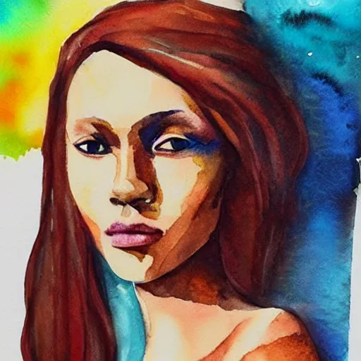 Image similar to watercolor art on paper, aquarius girl portrait, highly detailed, artstation, masterpiece, award - winning