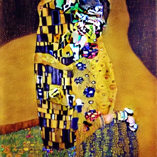 Prompt: kisses are wordless spells, oil painting with gold leafing, by Gustav Klimt, by Maxfield Parrish, highly detailed masterpiece!!!, stunning!!!, sexy!!!,