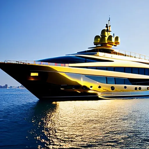 Image similar to wrinkled hunchbacked old butler polishing the side of a gold plated mega yacht