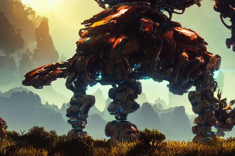 Image similar to shell - walker machine mecha animal beast robot of horizon forbidden west horizon zero dawn bioluminiscence global illumination ray tracing hdr fanart arstation by sung choi and eric pfeiffer and gabriel garza and casper konefal