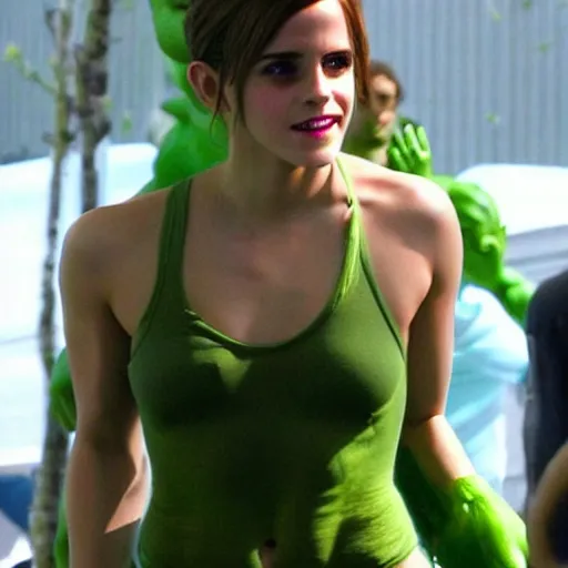 Image similar to emma watson cosplaying as the hulk, muscly emma watson wearing a hulk costume, beefy cosplay award winner