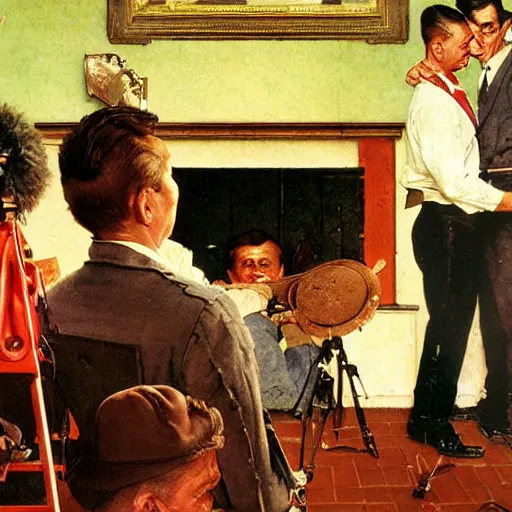 Prompt: film making set painting by norman rockwell