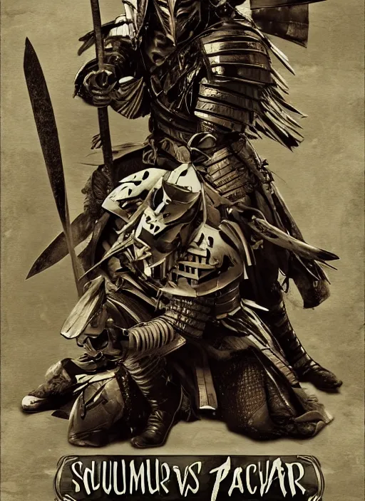 Image similar to movie film poster art for samurai vs predator film staring hiroyuki sanada. in the style of ansel adams, frank frazzetta, warcraft