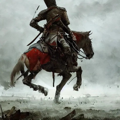Image similar to battle of grunwald, watercolor painting, jakub rozalski, artstation