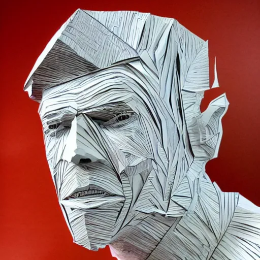 Image similar to a cut paper sculpture that looks like william shatter as captain kirk