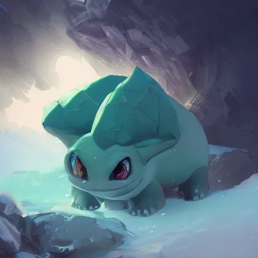 Image similar to Bulbasaur of ice, digital Art, Greg rutkowski, Trending artstation,cinematic