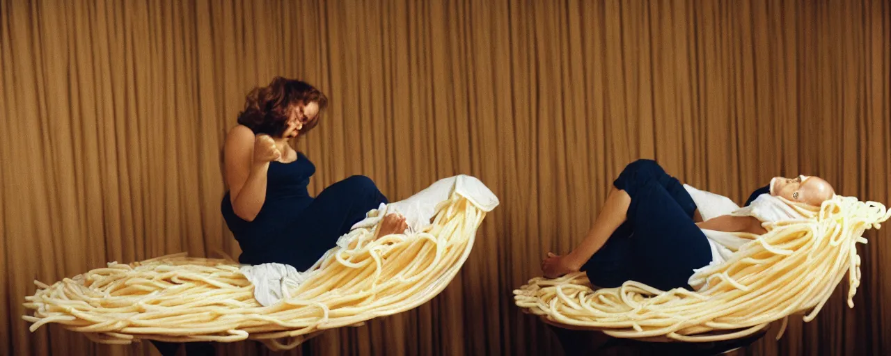 Image similar to a woman giving birth on top of spaghetti, canon 5 0 mm, cinematic lighting, photography, retro, film, kodachrome