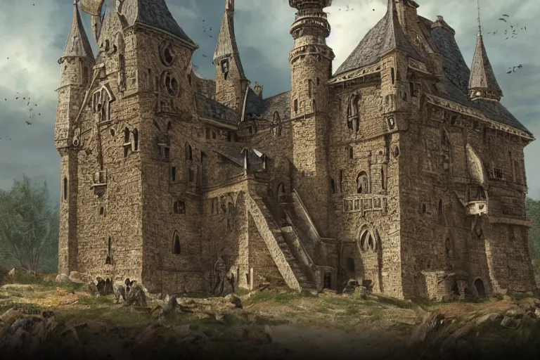 Prompt: A medieval keep, texture, intricate, details, highly detailed, masterpiece, architecture, building, trending on artstation, focus, sharp focus, concept art, digital painting, fantasy, D&D, tabletop, rpg, roleplay, sunny, day, midday, photograph, photo, still, movie still, screenshot