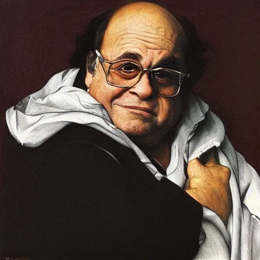 Prompt: a portrait of danny devito in the style of caravaggio