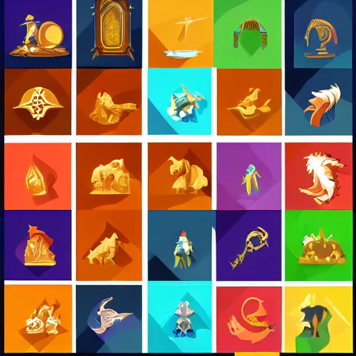 Prompt: set of fantasy icons. very detailed. vector images.