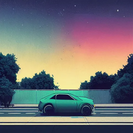 Prompt: a car by inio asano, beeple and james jean, aya takano color style, 4 k, super detailed, night sky, digital art, digital painting, celestial, majestic, colorful