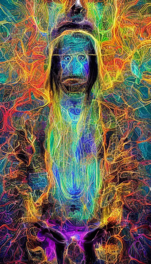 Image similar to portrait of a digital shaman, by david eichenberg