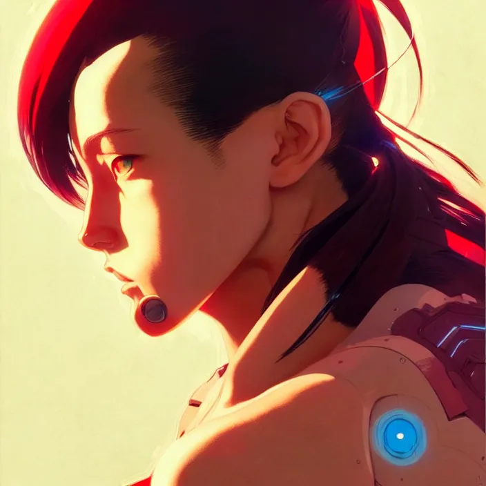 Prompt: side portrait of cyborg girl | | head and shoulders only, audrey plaza, fine detail!! anime!! realistic shaded lighting!! poster by ilya kuvshinov katsuhiro otomo ghost - in - the - shell, magali villeneuve, artgerm, jeremy lipkin and michael garmash and rob rey