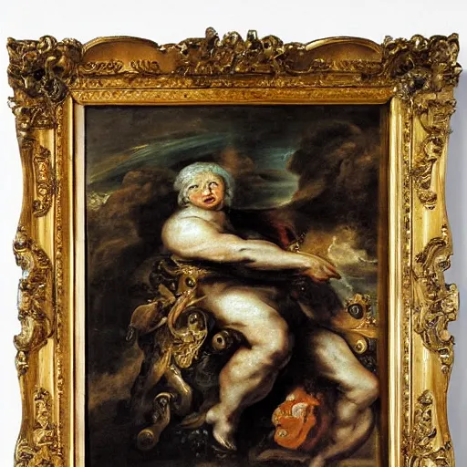 Prompt: tardigrade resting on a baroque armchair oil on canvas by Peter Paul Rubens