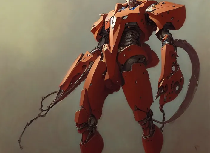 Image similar to character design digital 2 d man viking evangelion cyborg armor by gaston bussiere, anna nikonova aka newmilky, greg rutkowski, yoji shinkawa, yoshitaka amano, tsutomu nihei, muira, moebius, donato giancola, trending on artstation, featured on pixiv