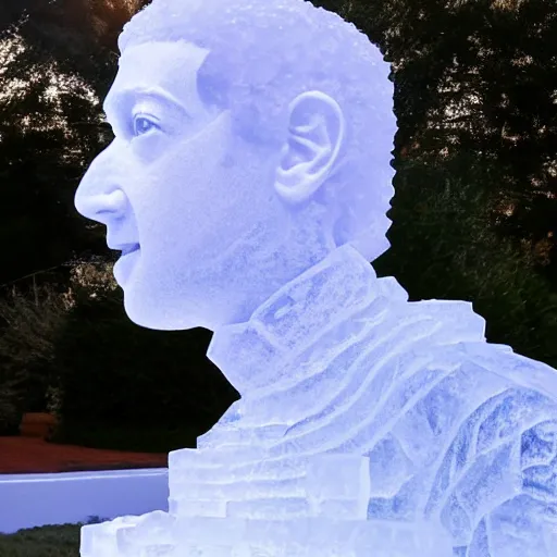 Image similar to an ice sculpture of Mark Zuckerberg