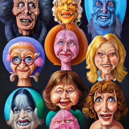 Prompt: beautiful lifelike painting of my name is grandma personas and i will not settle for these poorly made muffins, hyperreal detailed facial features and uv lighting, art by ed roth and basil wolverton