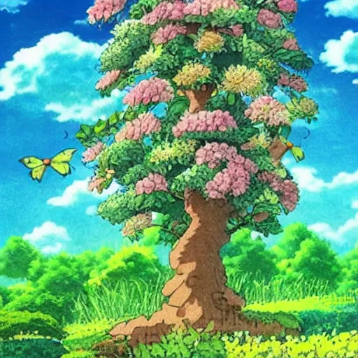 Prompt: a beautiful symbiosis of butterfly and tree made of butterfly studio ghibli