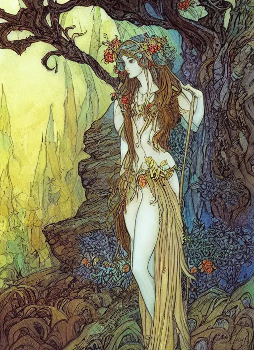 Prompt: a beautiful painting of an elven fairy princess by rebecca guay