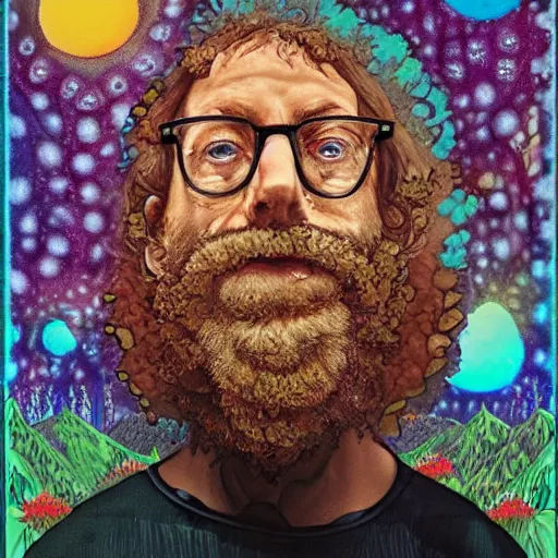 Prompt: terrence mckenna as a growing mushroom h - 5 1 2 w - 7 2 0