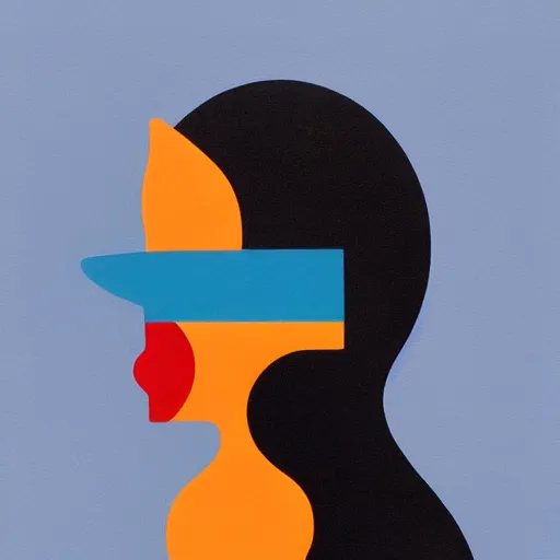 Image similar to a silhouette of a person on the phone, abstract painting in the style of Sophie Taeuber-Arp and Gary Hume and Tatsuro Kiuchi, flat colour-block style, geometric abstraction, dark colours