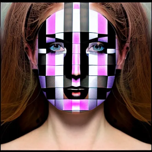 Image similar to a beautiful female face made of illusory motion dazzle camouflage perlin noise optical illusion