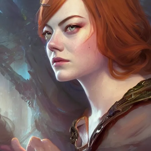 Prompt: Emma Stone , D&D, fantasy, intricate, cinematic lighting, highly detailed, digital painting, artstation, concept art, smooth, sharp focus, illustration, art by Artgerm and Greg Rutkowski and Alphonse Mucha