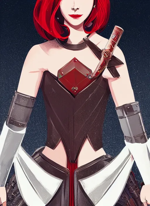 Image similar to a young woman in full plate armor with beautiful hair and red lips in a dramatic pose. she is a knight. clean cel shaded vector art. shutterstock. behance hd by lois van baarle, artgerm, helen huang, by makoto shinkai and ilya kuvshinov, rossdraws, illustration, art by ilya kuvshinov